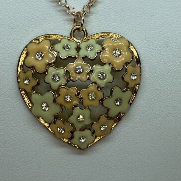 Rose-Gold Peach & Ivory Flower Rhinestone Pendant - Picture 4 of 8